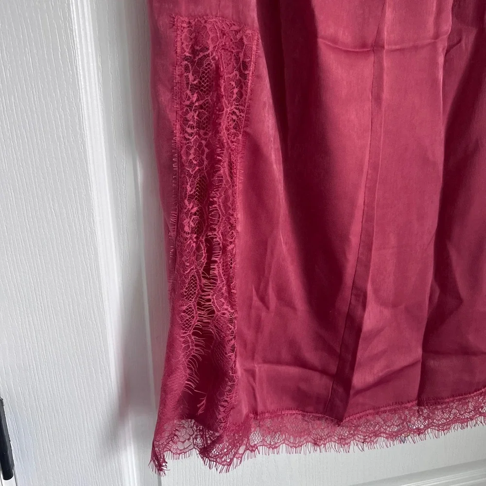 Band of the‎ Free Dusty Rose Satin Lace Trim Midi Skirt Size Large W3S60805 NEW